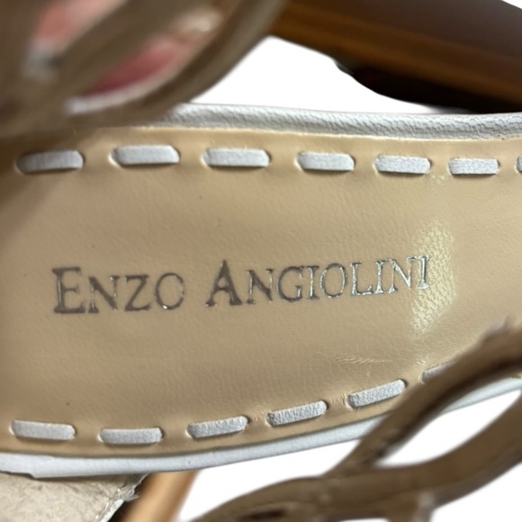 Enzo Angiolini White Leather Lattice Weave Wedge Heel Sandals Size 8 Ankle Strap - Picture 4 of 15